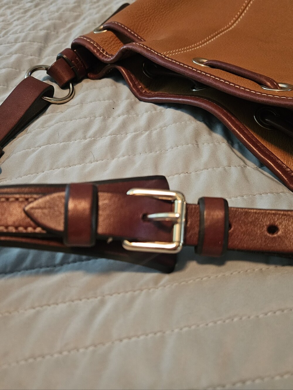 Dooney & Bourke Cognac Brown Leather Drawstring Shoulder Bag - Picture 4 of 11